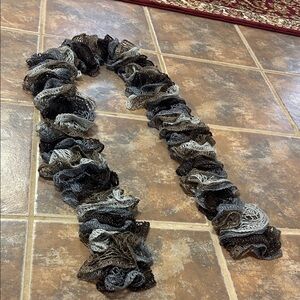 Ruffled Knit Scarf in Black, Gray, and Brown